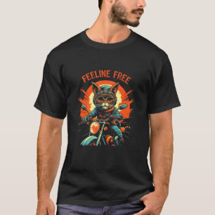 Camiseta Sentindo-se Livre  Gato pilotando uma moto
