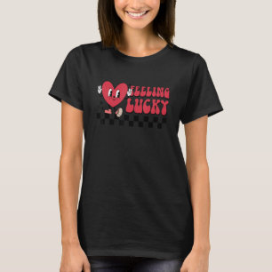 Camiseta Sentindo-se Sortudo Coração Fofo Dia dos Namorados