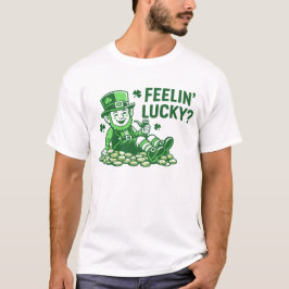 Camiseta Sentindo Sorte? Leprechaun Retrô Dia de São Patríc