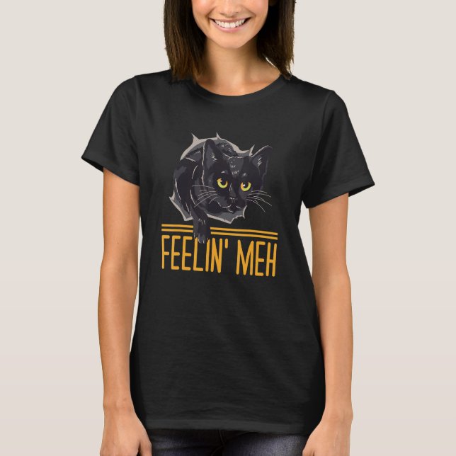 Camiseta Sentir Meh Gato Preguiçoso Introdução Inativo (Frente)