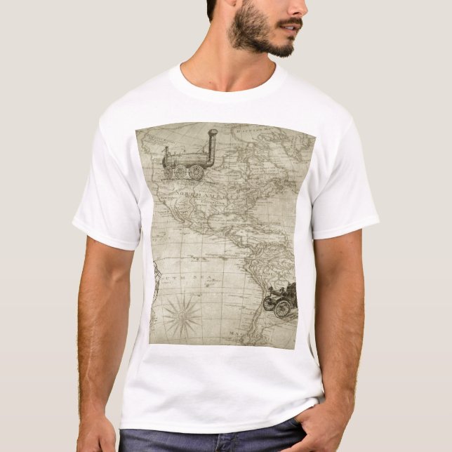 Camiseta Sépia Antiga Vintage Antiquado Estados Unidos Mapa (Frente)