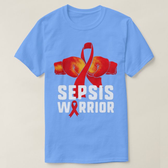 Camiseta Sepsis Warrior Red Ribbon Boxando Luvas Sensibiliz (Frente do Design)
