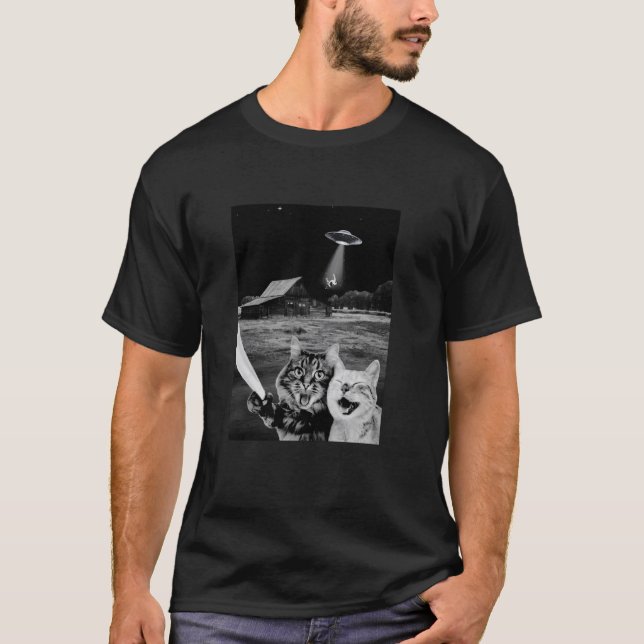 Camiseta Sequestro Alienígena Selfie u2013 Gato Divertido & (Frente)