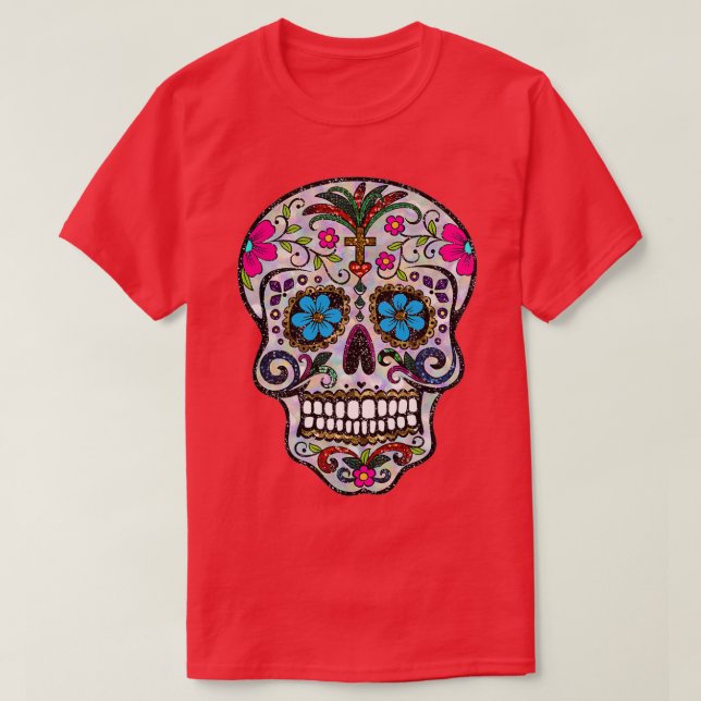 Camiseta sequin Sugar Skulls (Frente do Design)