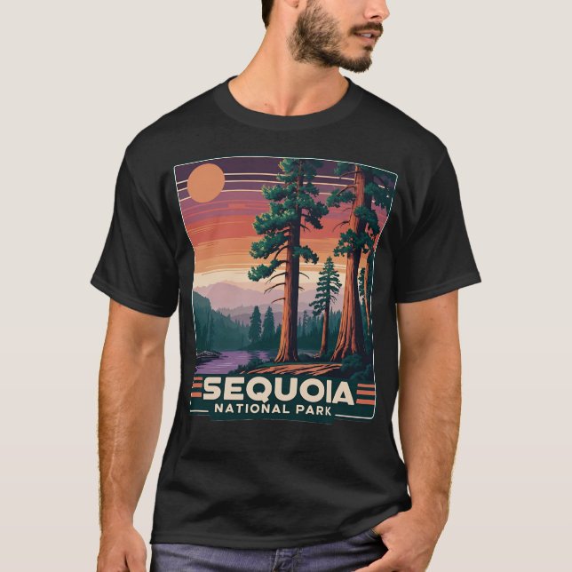 Camiseta Sequoia National Park - Retro Sunset Landscape Grá (Frente)