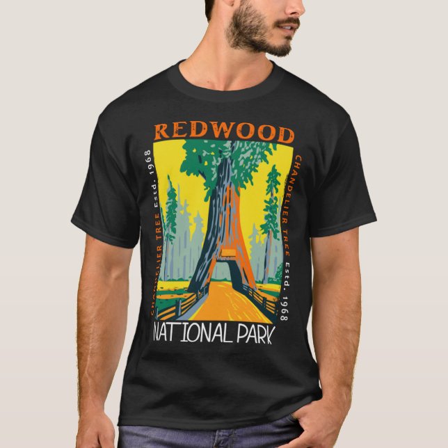 Camiseta Sequoia Parque Nacional Chandelier Árvore Distante (Frente)