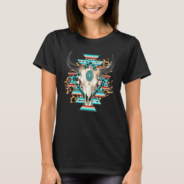 Camiseta Serapa Ocidental Crânio de Vaca Azteca Crânio de T (Frente)