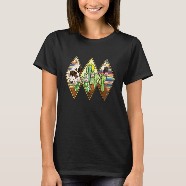 Camiseta Serape de Couro de Texas Cacto Deserto Ocidental R (Frente)