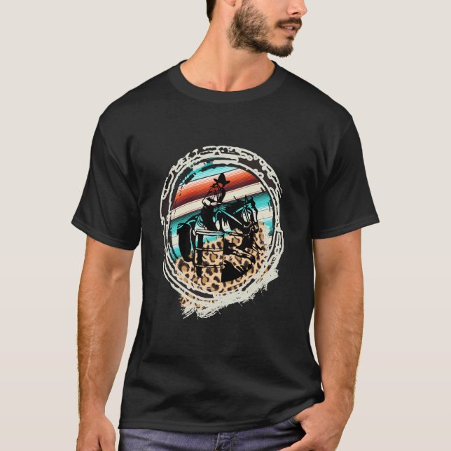 Camiseta Serape Leopardo de Corrida de Barril de Cavalo (Frente)