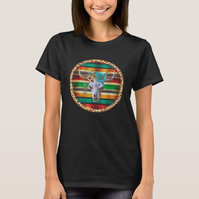 Camiseta Serapi de Girassol de Caveira de Vaca Boho Ocident (Frente)