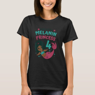 Camiseta Sereia 4° aniversário Melanina Negra Princesa Afro