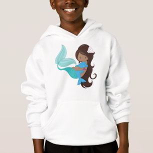 Camiseta Sereia Afro-Americana, Cabelo Marrom, Golfinho