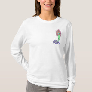 Camiseta sereia arco-íris rosa azul roxo verde preto encara
