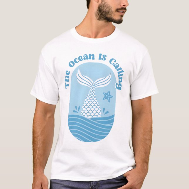 Camiseta Sereia Ave O Oceano Está Chamando Cotação (Frente)
