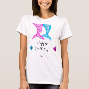 Camiseta sereia azul rosa aquarela adicionar nome aniversár