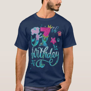 Camiseta Sereia Birthday Garota De 7 Anos 7 Rapariga Em