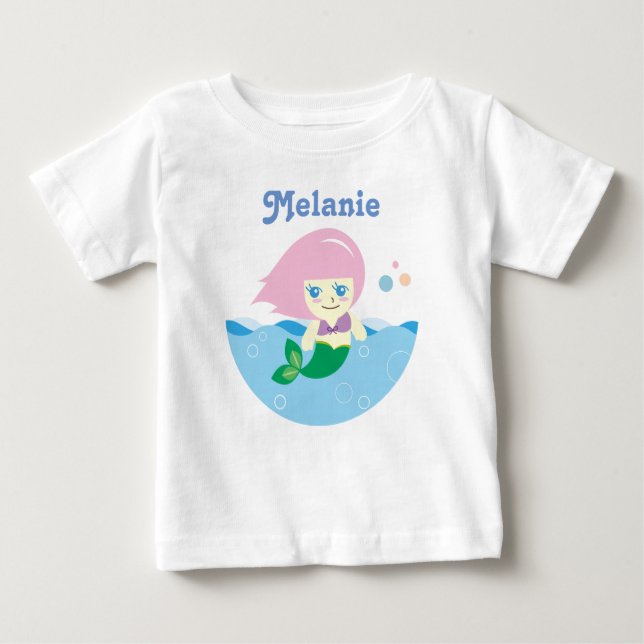 Camiseta Sereia Bonita com Cabelo Rosa Personalizado (Frente)