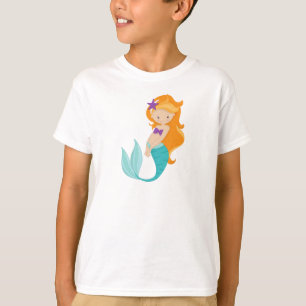 Camiseta Sereia Bonita, Pequena Sereia, Cabelo Laranja, Est