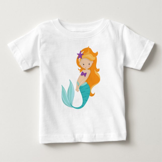 Camiseta Sereia Bonita, Pequena Sereia, Cabelo Laranja, Est (Frente)
