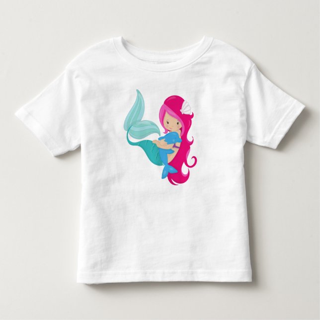 Camiseta Sereia Bonita, Pequena Sereia, Cabelo Rosa, Golfin (Frente)