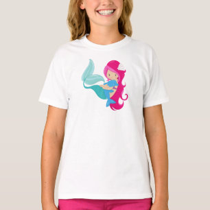 Camiseta Sereia Bonita, Pequena Sereia, Cabelo Rosa, Golfin