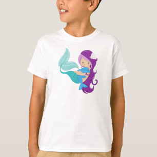 Camiseta Sereia Bonita, Pequena Sereia, Cabelo Roxo, Golfin
