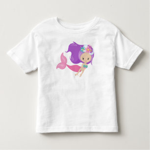 Camiseta Sereia Bonita, Pequena Sereia, Flores, Cabelo Roxo