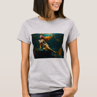 Camiseta Sereia Branca, Impressa, Meninas de Camisa-T de Pe