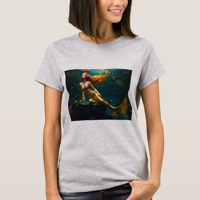 Camiseta Sereia Branca, Impressa, Meninas de Camisa-T de Pe (Frente)