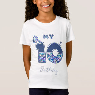 Camiseta Sereia Colorida Escala Meninas 10º e Aniversário S