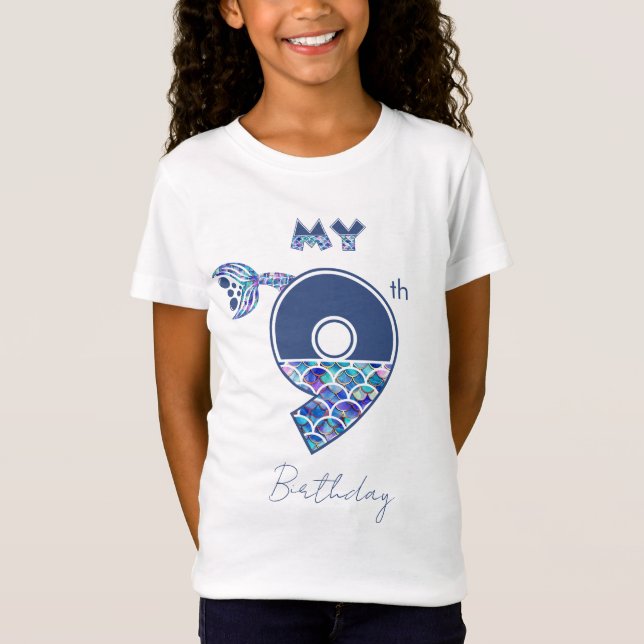 Camiseta Sereia Colorida Escala Meninas Nono Aniversário (Frente)