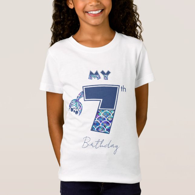 Camiseta Sereia Colorida Escala Pequenas Meninas 7 Aniversá (Frente)