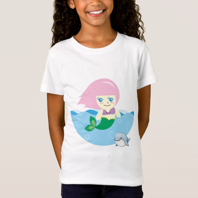 Camiseta sereia, conto de fadas, oceano (Frente)