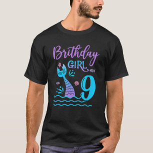 Camiseta Sereia de 9 anos Menina de aniversário de 9 anos N