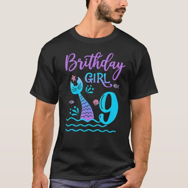 Camiseta Sereia de 9 anos veleja 9 aniversariante (Frente)