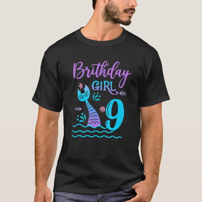 Camiseta Sereia de 9 anos veleja 9 aniversariante (Frente)