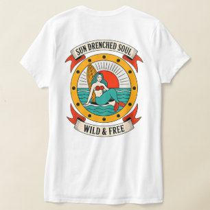 Camiseta Sereia de Alma Ensolarada Arte Oceânica Selvagem