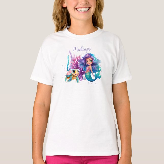 Camiseta Sereia de Aquarela Personalizada (Frente)