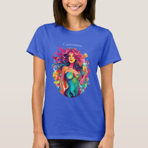 Camiseta Sereia de cabelo arco-íris com coquetel