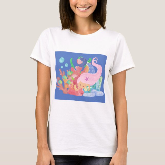 CAMISETA SEREIA DE CABELO ROSA  (Frente)