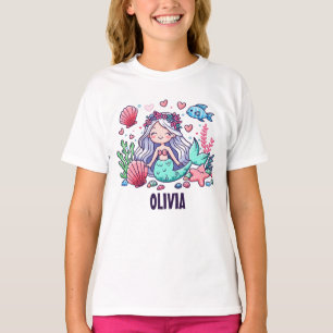 Camiseta Sereia de desenho animado fofo personalizado
