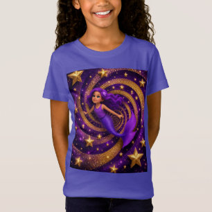 Camiseta Sereia de Estrela Dourada Roxa Ilusão Óptica Fan