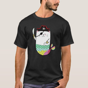 Camiseta Sereia de Gato Arco-Íris Vestindo um Cos de Pirata