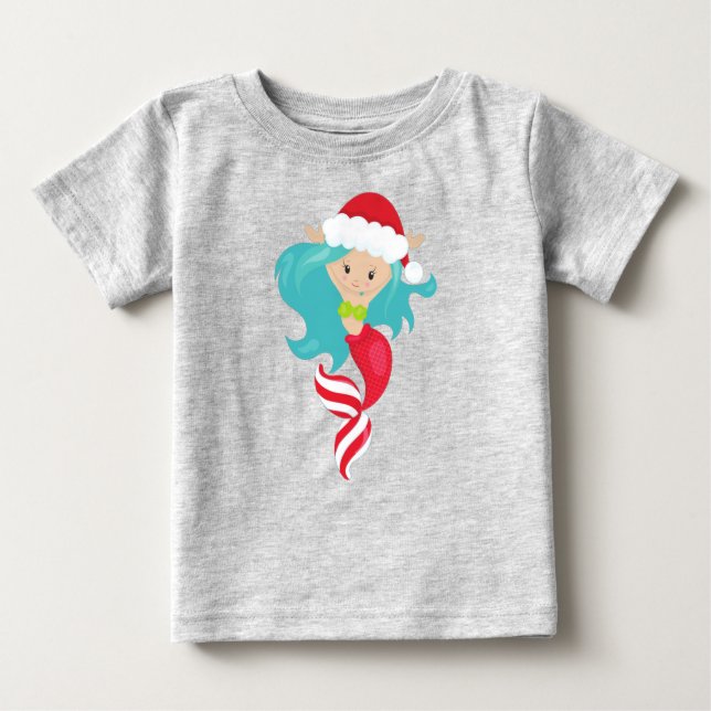 Camiseta Sereia de Natal, Santa Hat, Xmas, Ano Novo (Frente)