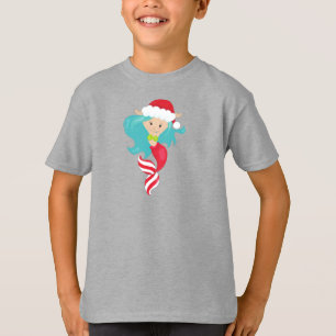 Camiseta Sereia de Natal, Santa Hat, Xmas, Ano Novo