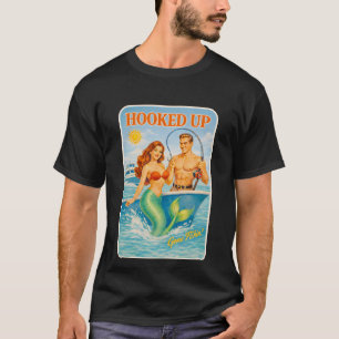 Camiseta Sereia de Pin-Up de Pesca Enganchada Engraçado Ret