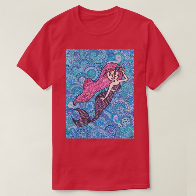 Camiseta Sereia de Pink Haired Zentangle (Frente do Design)