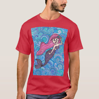 Camiseta Sereia de Pink Haired Zentangle
