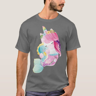 Camiseta sereia de unicórnio fofa com autocolante