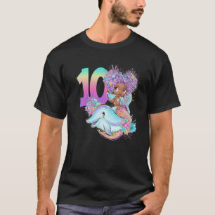 Camiseta Sereia do 10º aniversário Dez Menina Negra Magia D